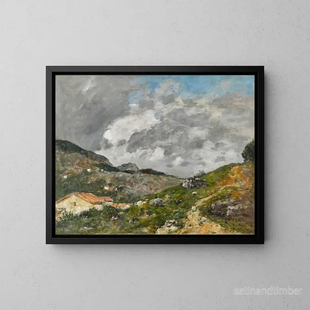 Reproduktion av målningen av bergen runt Nice - Eugène Boudin