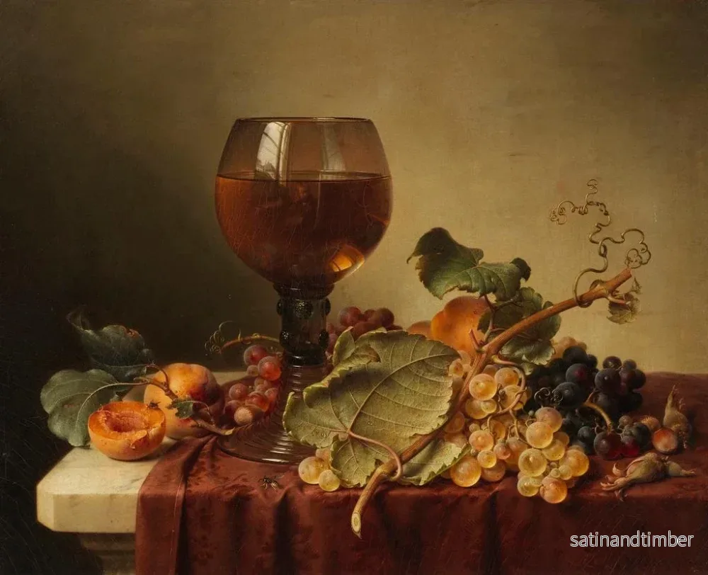 Reproduktion av målningen av naturtavla med autoporträtt i ett vinglas och frukt - Johann Wilhelm Preyer - Bild 2