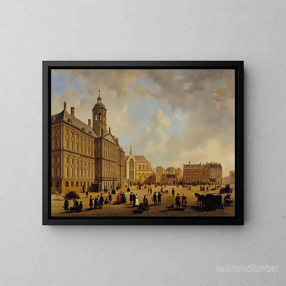 Reproduktion av målningen En livlig dag framför rådhuset på Damplatsen med Nieuwe Kerk i fjärran, Amsterdam – Bartholomeus Johannes van Hove Reproduktion av målningen En livlig dag framför rådhuset på Damplatsen med Nieuwe Kerk i fjärran, Amsterdam – Bartholomeus Johannes van Hove