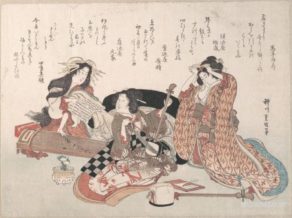 Reproduktion av målningen av kvinnor som spelar musik - Yanagawa Shigenobu - Bild 2