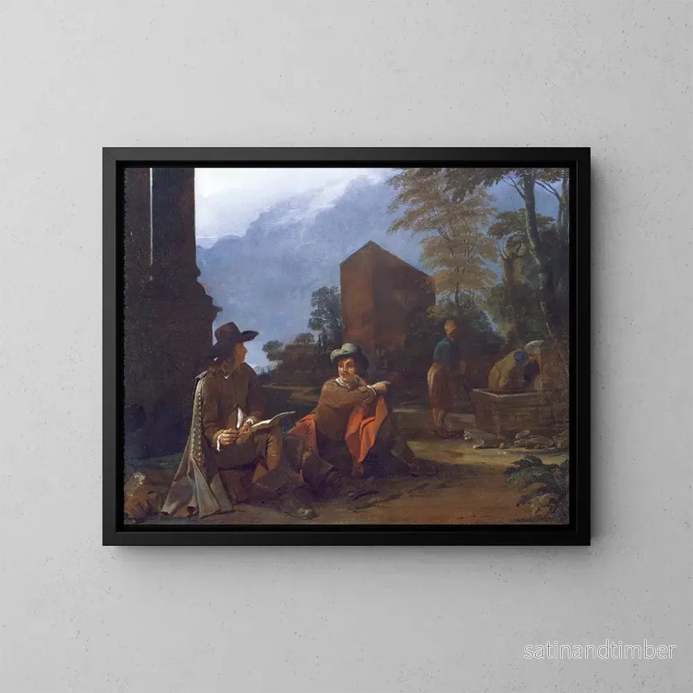 Reproduktion av målningen av konstnärer som vilar vid en fontän - Michael Sweerts