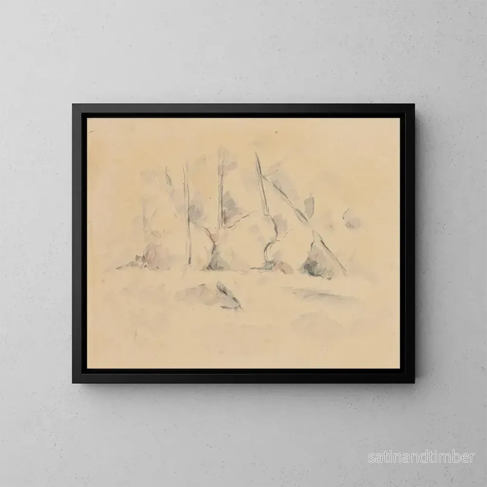Reproduktion av målningen Träd bland klippor - Paul Cézanne