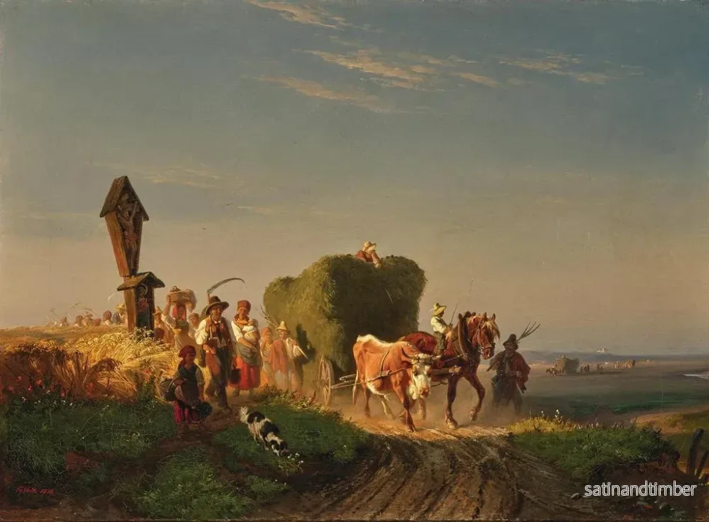 Reproduktion av målningen Åter hemma efter höskörden vid solnedgången - Friedrich Voltz - Bild 2