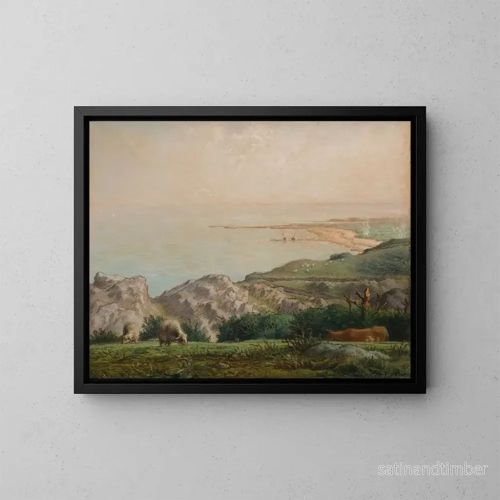 Reproduktion av målningen La Mer sett uppifrån klippkanten vid Landemer - Jean-François Millet