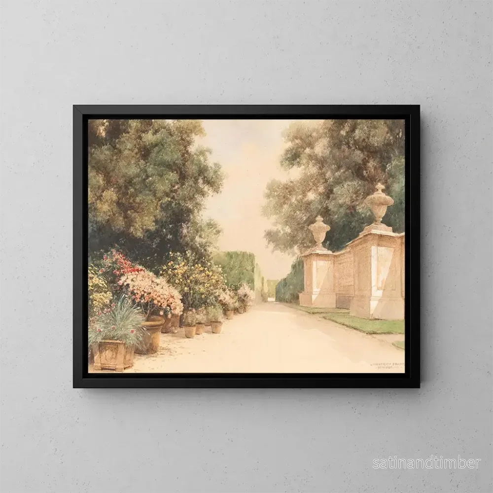 Reproduktion av målningen En allé i Grand Parterre med blomkrukor och en del av en vägg i Schönbrunn-parken – Friedrich Frank Reproduktion av målningen En allé i Grand Parterre med blomkrukor och en del av en vägg i Schönbrunn-parken – Friedrich Frank