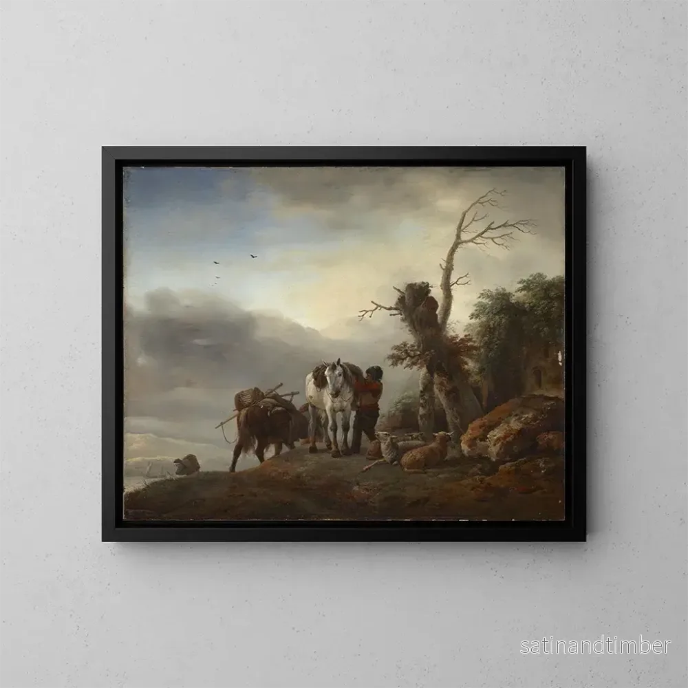 Reproduktion av målningen Landskap med mulåsnor - Philips Wouwerman
