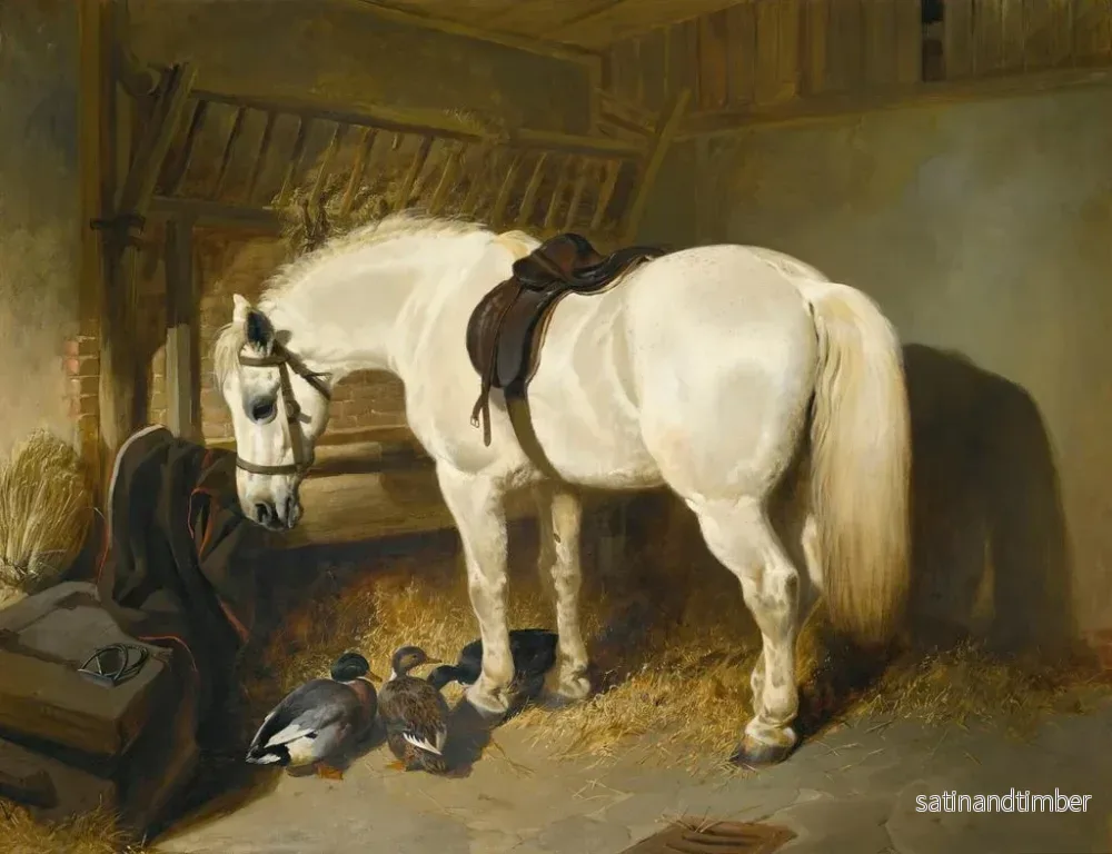 Reproduktion av målningen En grå ponny i ett stall med ankor - John Frederick Herring den äldre - Bild 2
