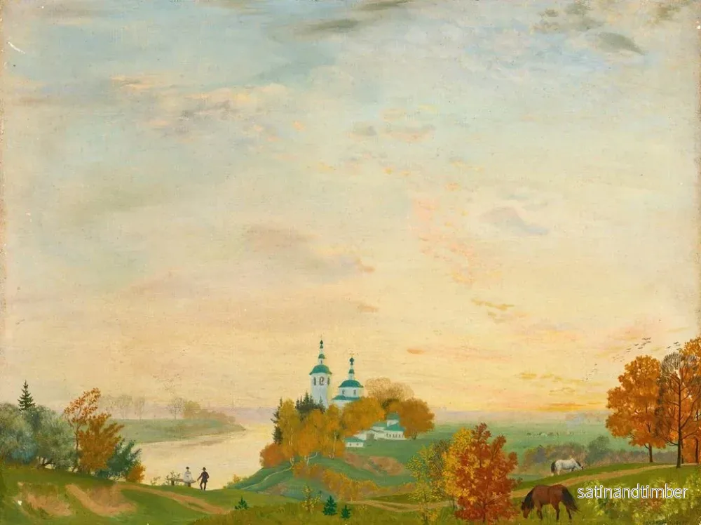 Reproduktion av målningen ovanför floden i höst - Boris Kustodiev - Bild 2