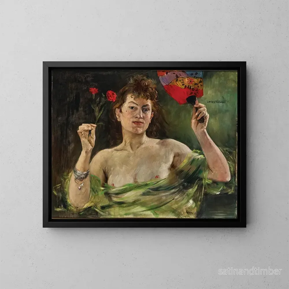 Reproduktion av målningen av flicka med en fläkt och prästkragar - Lovis Corinth