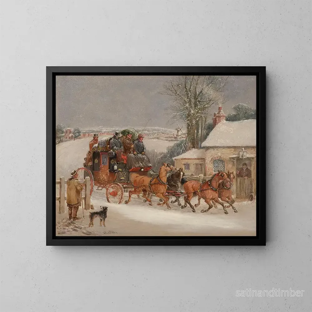 Reproduktion av målningen Le carrosse de la Royal Mail de Londres dans la neige - Samuel Henry Alken