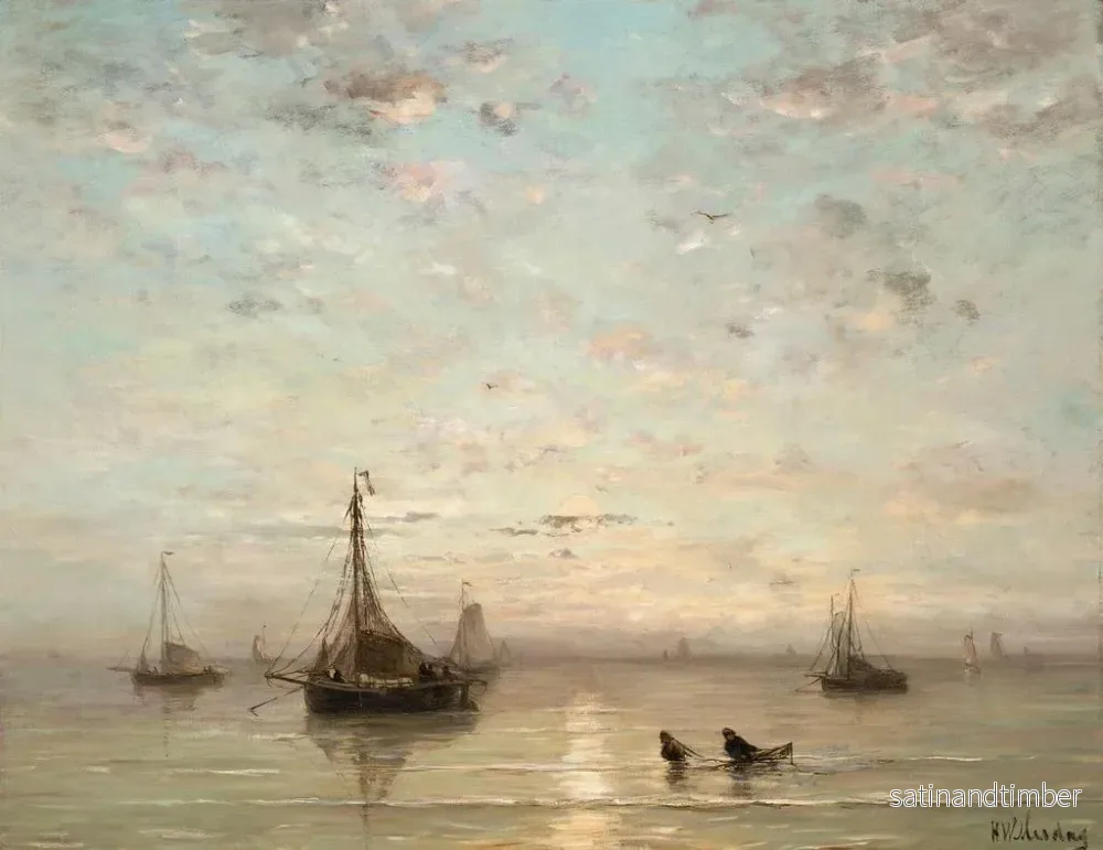 Reproduktion av målningen av fiskebåtar vid solnedgång - Hendrik Willem Mesdag - Bild 2