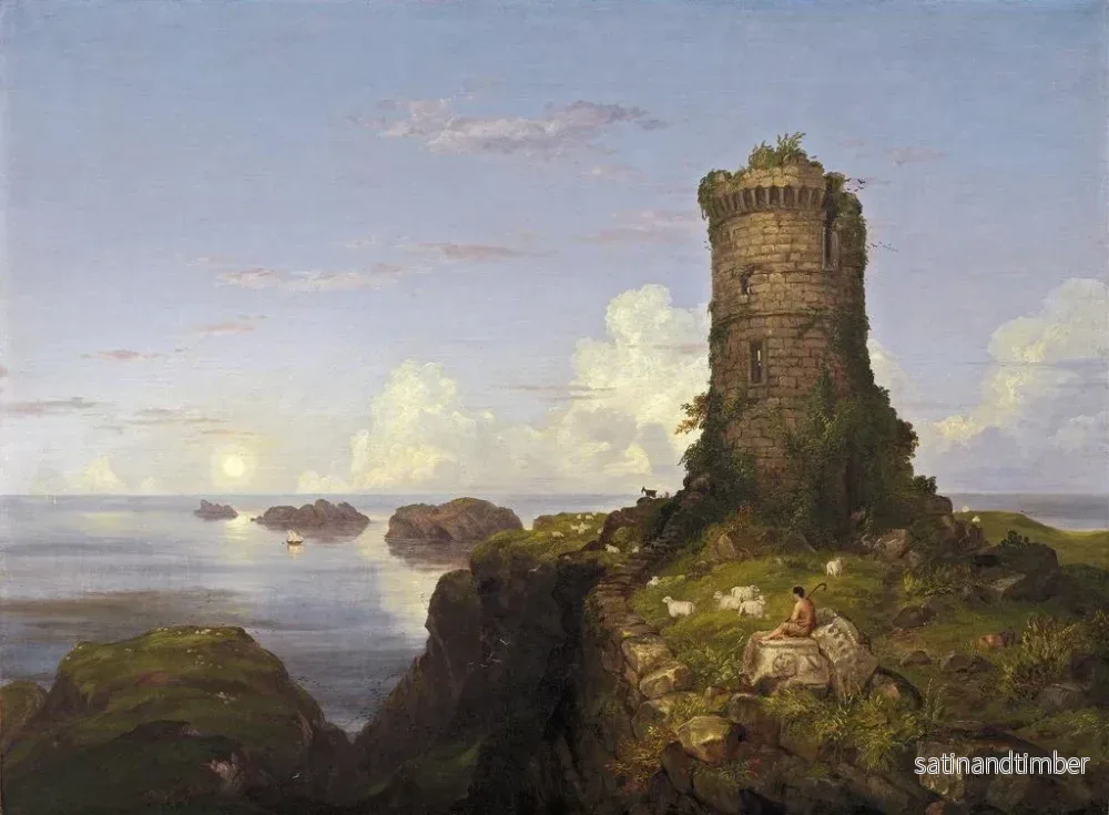 Reproduktion av målningen av italiensk kustscen med ruin av ett torn - Thomas Cole - Bild 2