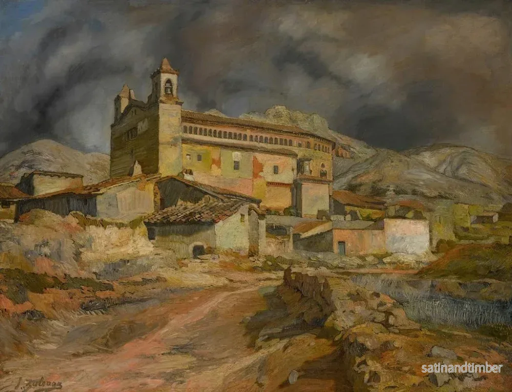 Reproduktion av målningen Längd: 60 cm, Höjd: 80 cm, Material: Olja på duk, Ursprung: Spanien, Konsttryck av Ignacio Zuloaga, Målning av kyrkan i Maluenda - Bild 2