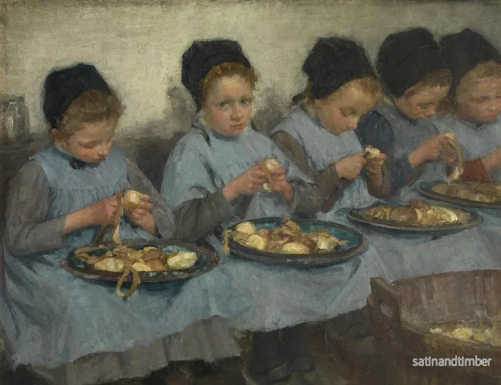 Reproduktion av målningen Flickor på bondgården skalar potatis - Pierre Jacques Dierckx - Bild 2