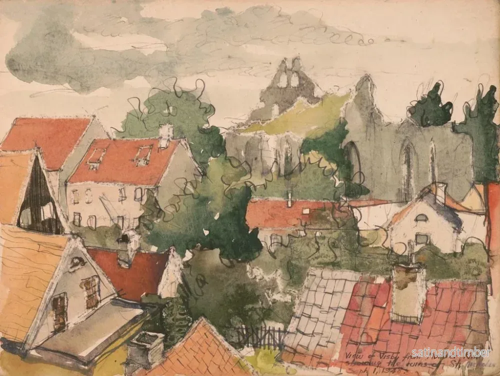 Reproduktion av målningen Vue de Visby depuis Norder Klint montrant les ruines de Saint-Nicolas - Victor Alfred Lundy - Bild 2