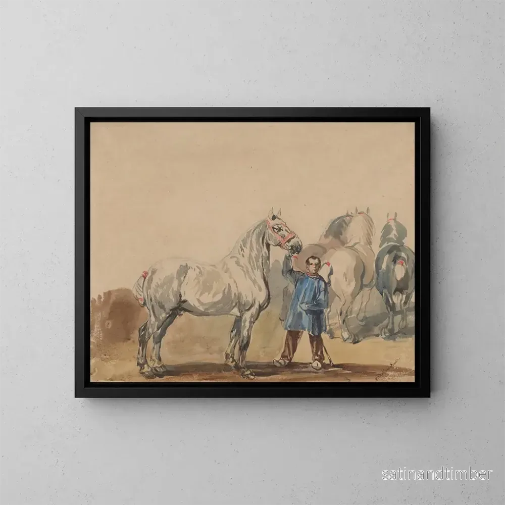 Reproduktion av målningen L'homme de l'écurie et les chevaux - Piotr Michałowski