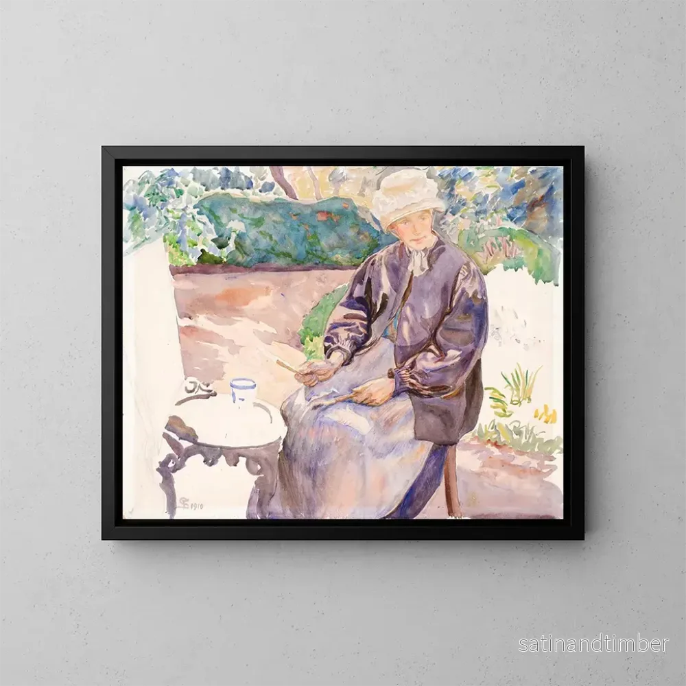 Reproduktion av målningen La femme de l'artiste, la peintre Anna Syberg dans le jardin du forgeron - Fritz Syberg