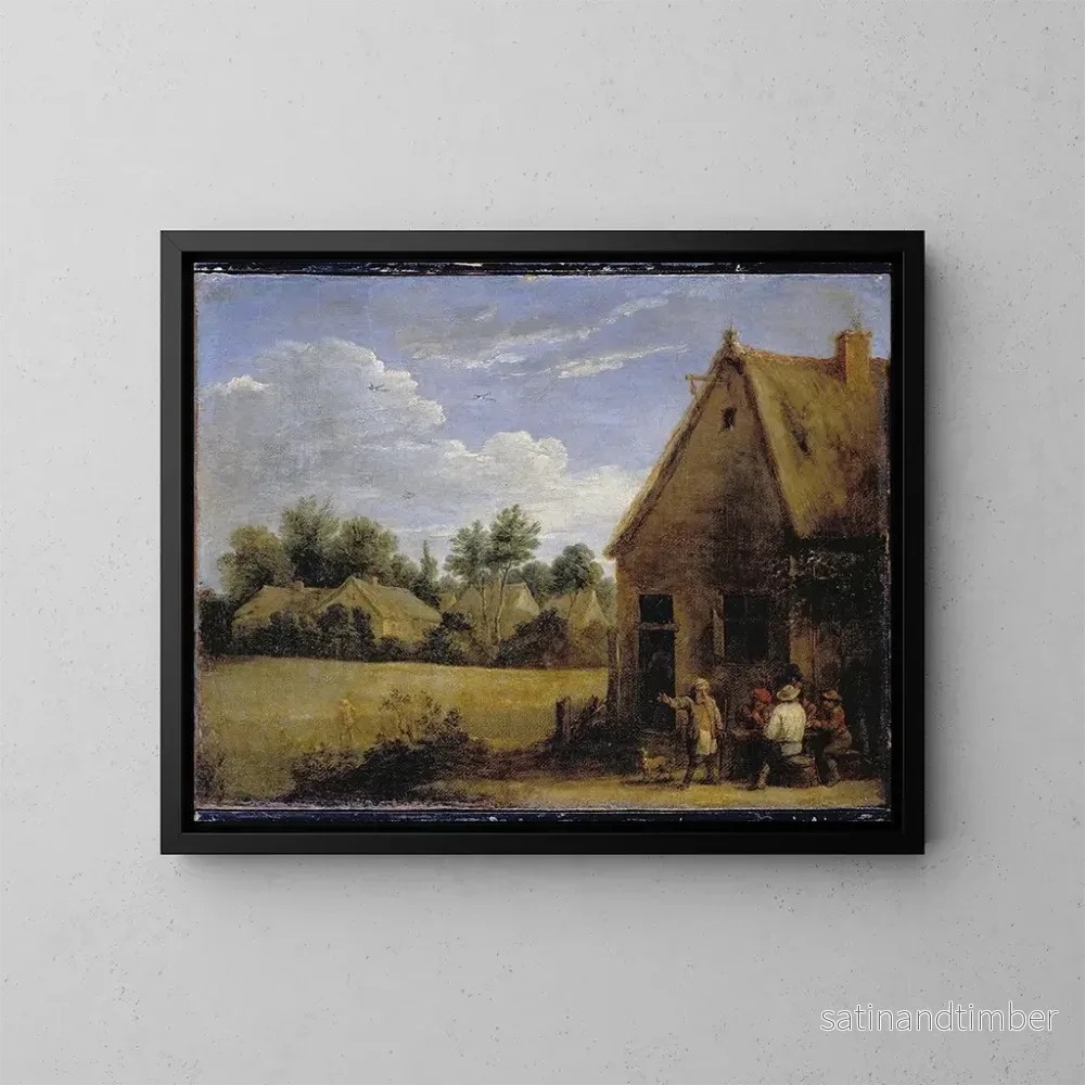 Reproduktion av målningen av ett sommarstuga med bönder som spelar kort – David Teniers den yngre Reproduktion av målningen av ett sommarstuga med bönder som spelar kort – David Teniers den yngre