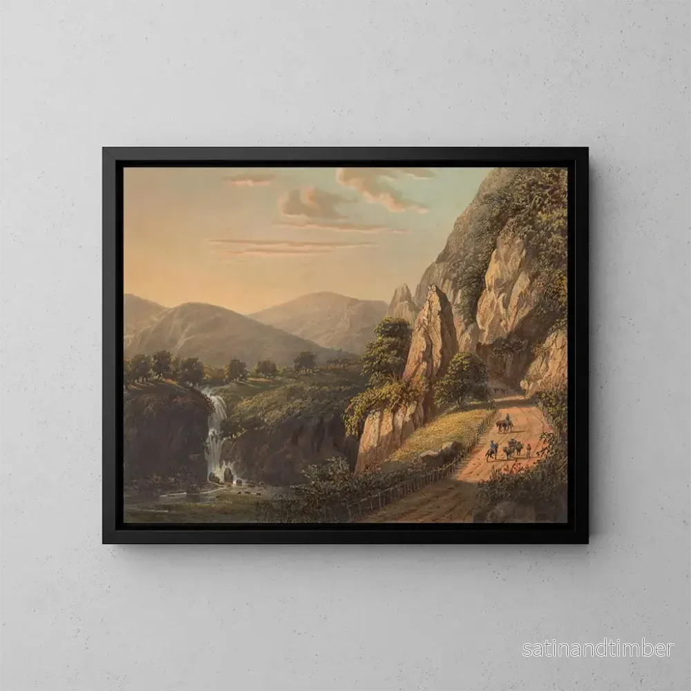 Reproduktion av målningen Vue d'une cascade et d'un chemin rural à Preanger sur Java dans le Sumandansche - Johan Conrad Greive