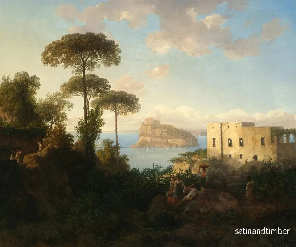Reproduktion av målningen Landskap med figurer och arkitektur, vy över Ischia, Italien - Thomas Ender - Bild 2