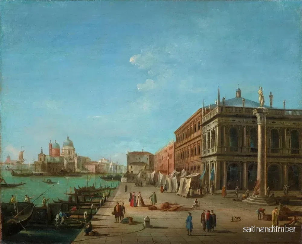 Reproduktion av målningen Le Molo med Palazzo della Zecca och Biblioteket Marciana, Santa Maria della Salute-kyrkan i fjärran - Giuseppe Bernardino Bison - Bild 2