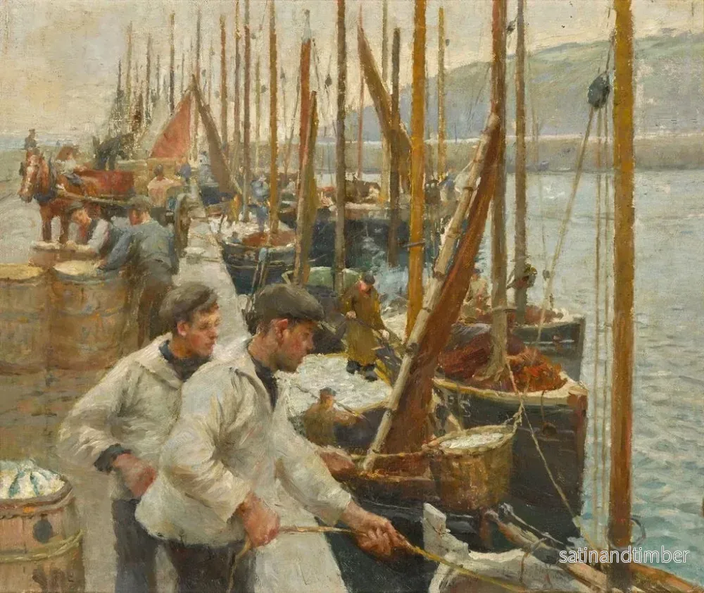 Reproduktion av målningen Båtar för fiske i Newlyn - Harold Harvey - Bild 2