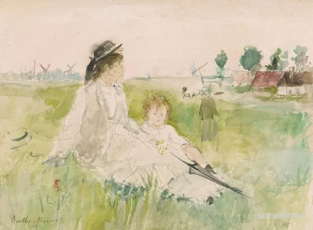 Reproduktion av målningen En kvinna och ett barn som sitter på gräset - Berthe Morisot - Bild 2