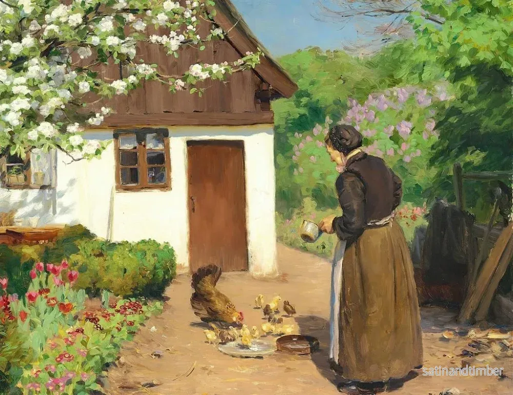 Reproduktion av målningen Les oies sont nourries devant la maison de paysan blanchie à la chaux un jour d'été - Hans Andersen Brendekilde - Bild 2
