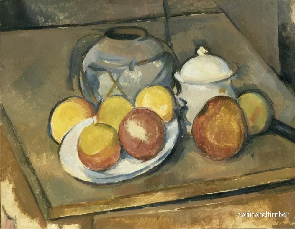 Reproduktion av målningen Vas av halm, sockerburk och äpplen - Paul Cézanne - Bild 2