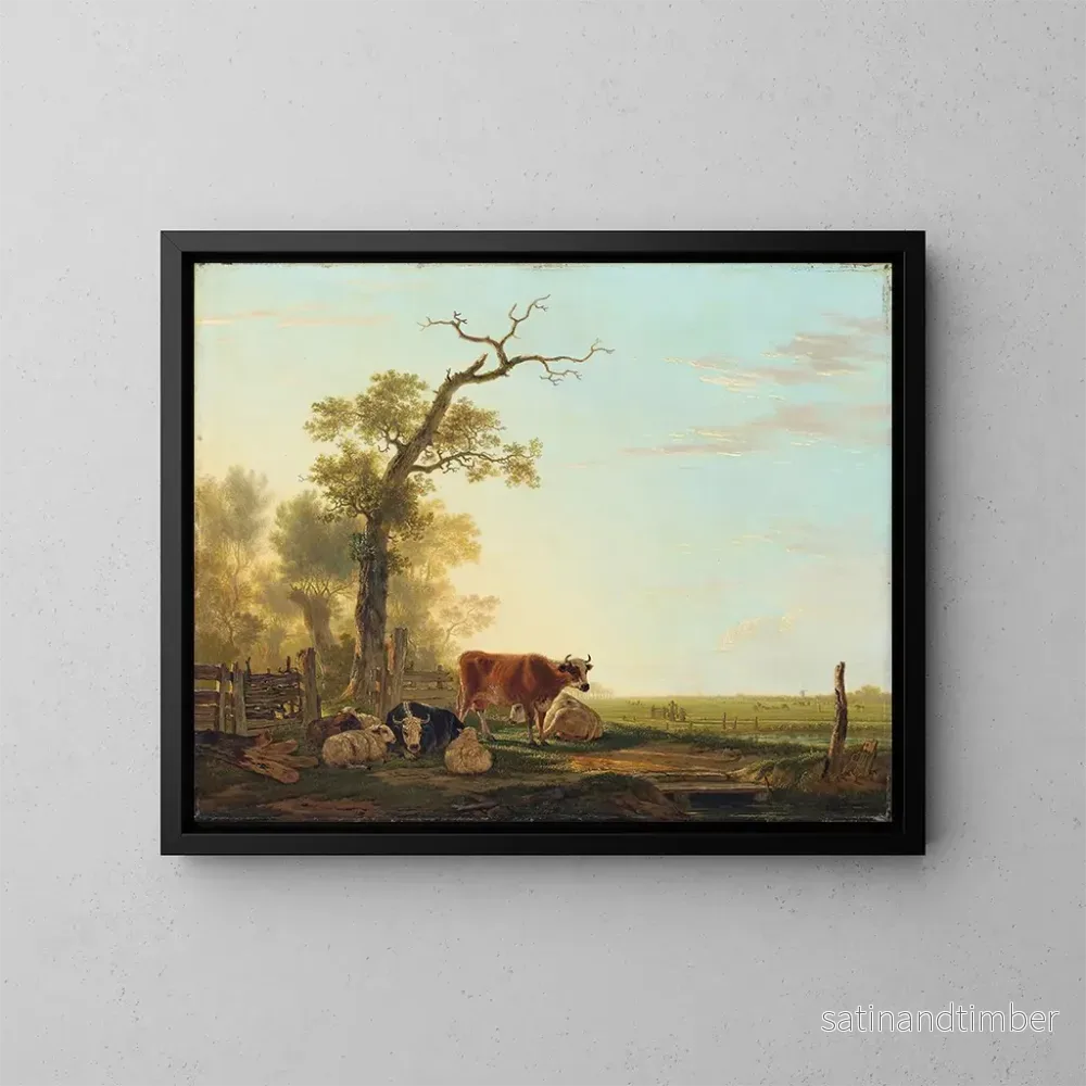 Reproduktion av målningen Landskapsbild av äng med djur - Jacob van Strij