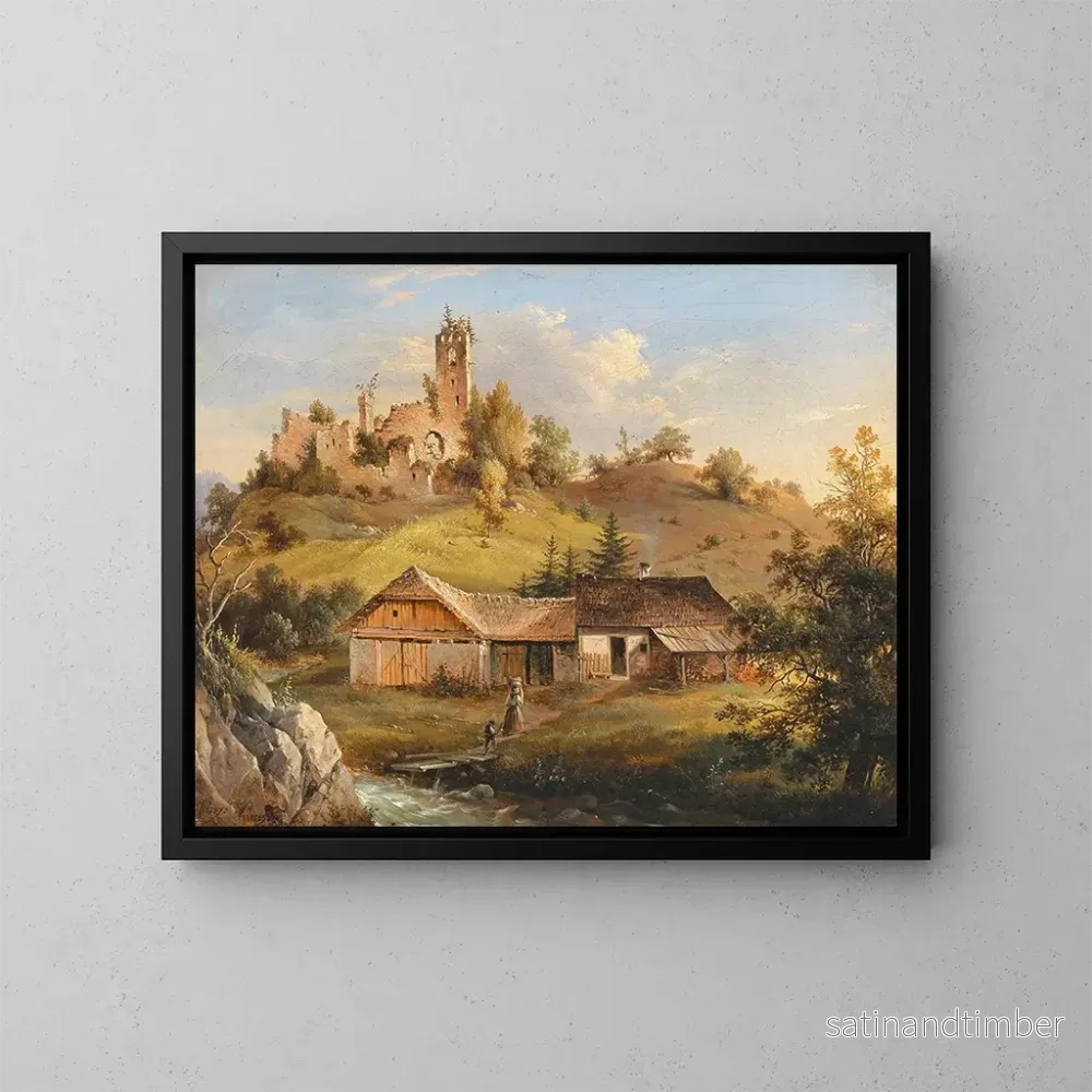 Reproduktion av målningen Vue des ruines du château de Sturmberg à Naas près de Weiz en Styrie - Vinzenz Kreuzer