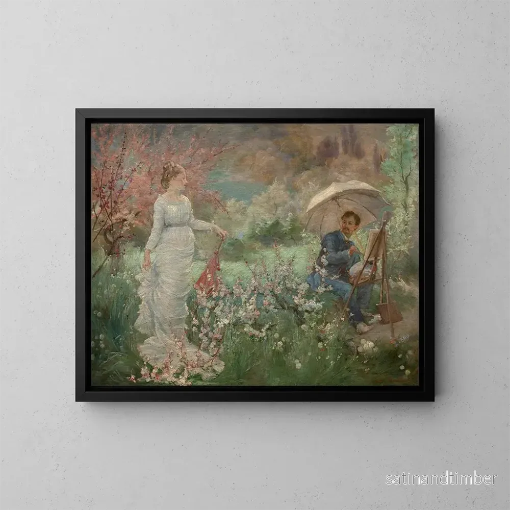 Reproduktion av målningen Le peintre et son modèle dans un jardin - Marie Bracquemond