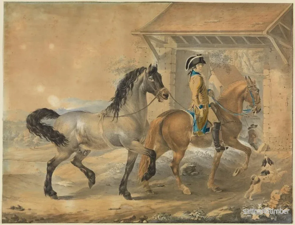 Reproduktion av målningen Soldat med 2 hästar framför ett stall - Johann Georg Pforr - Bild 2