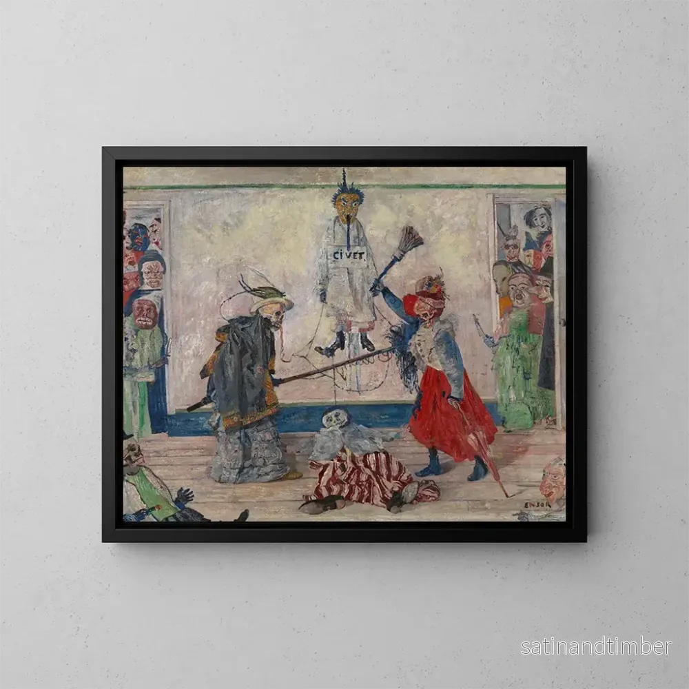 Reproduktion av målningen av skelett som slåss om en hängd persons kropp - James Ensor
