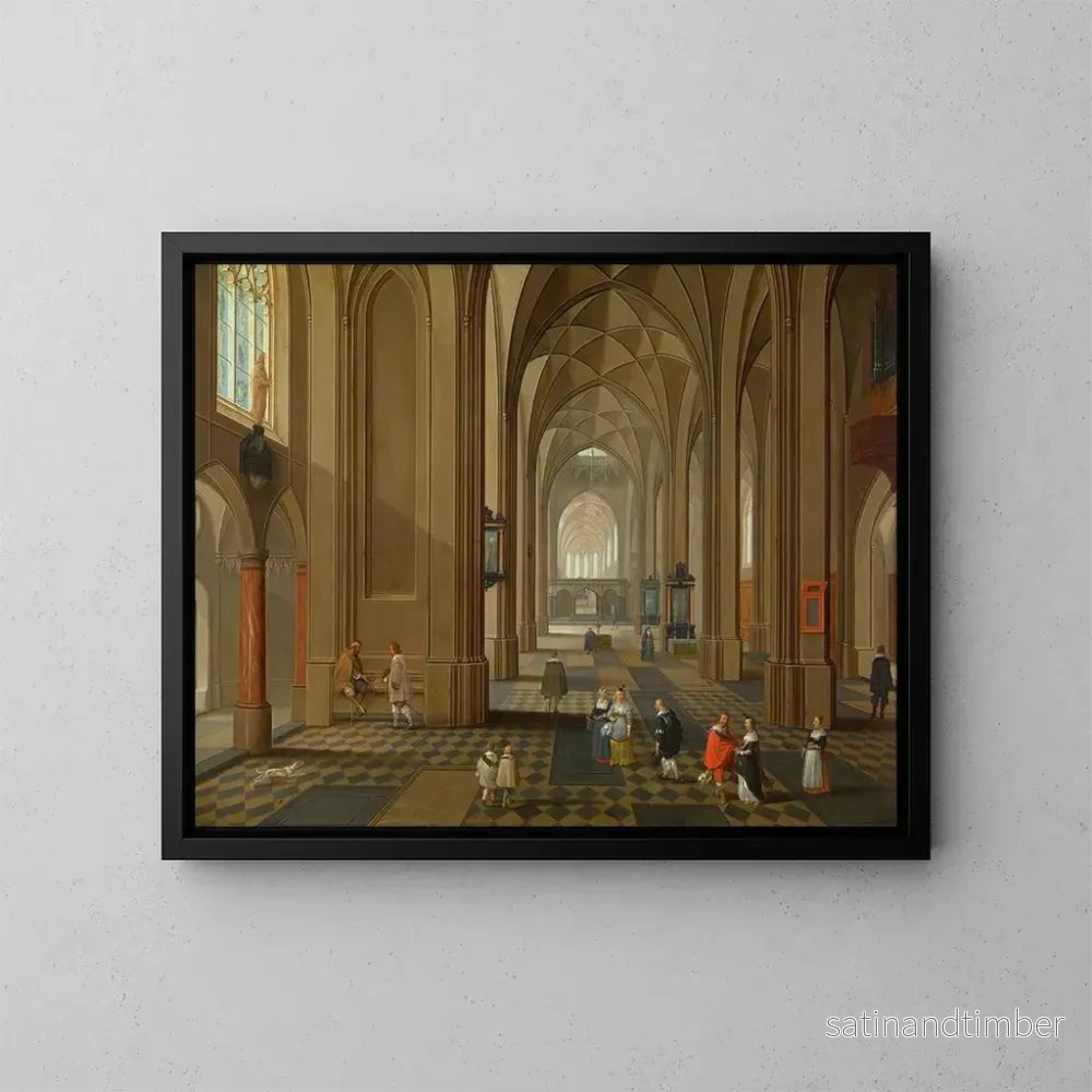 Reproduktion av målningen av ett interiör av en kyrka - Pieter Neeffs den äldre