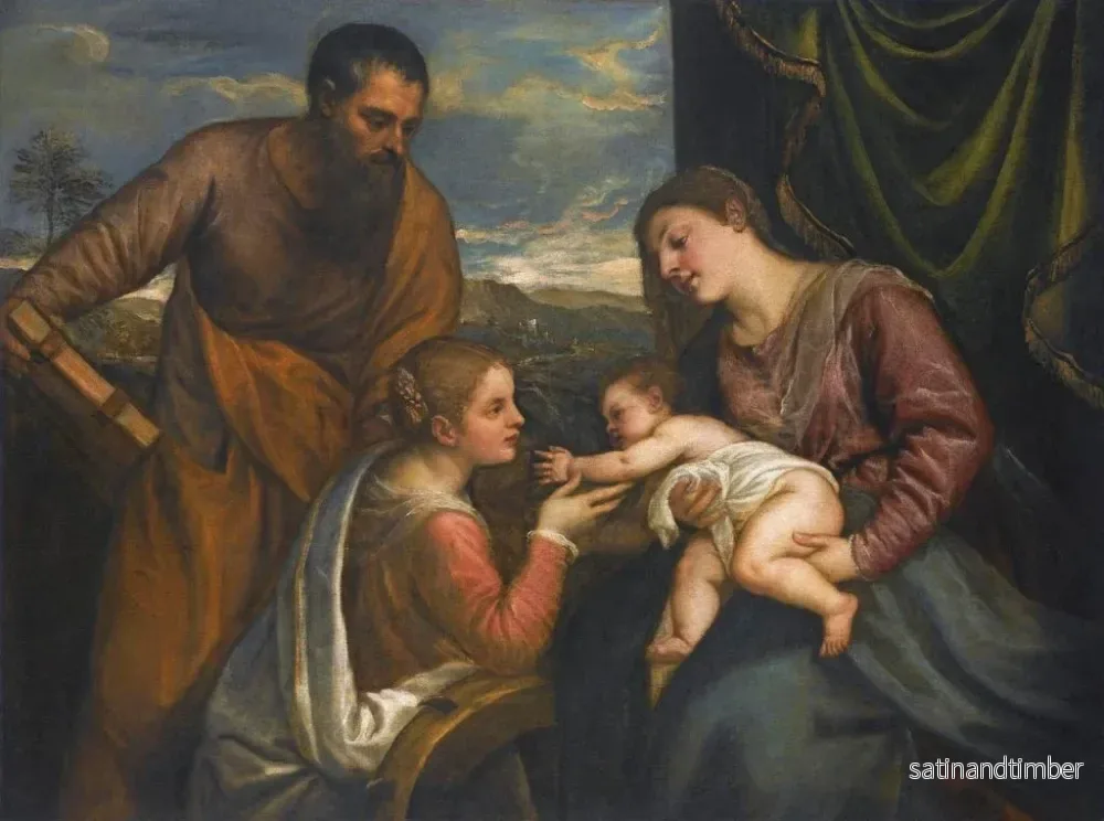 Reproduktion av målningen La Vierge à l'Enfant avec les saints Luc et Catherine d'Alexandrie - Titien - Bild 2