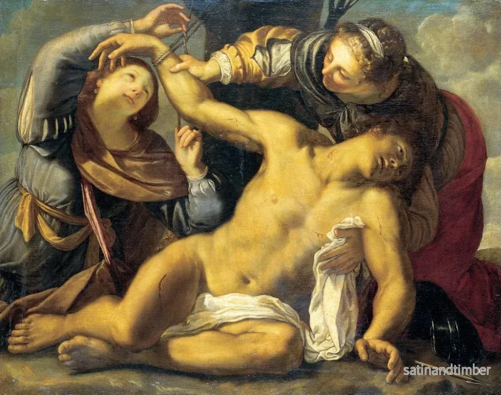 Reproduktion av målningen Saint Sébastien soigné par sainte Irène et un serviteur - Ecole des Carracci - Bild 2