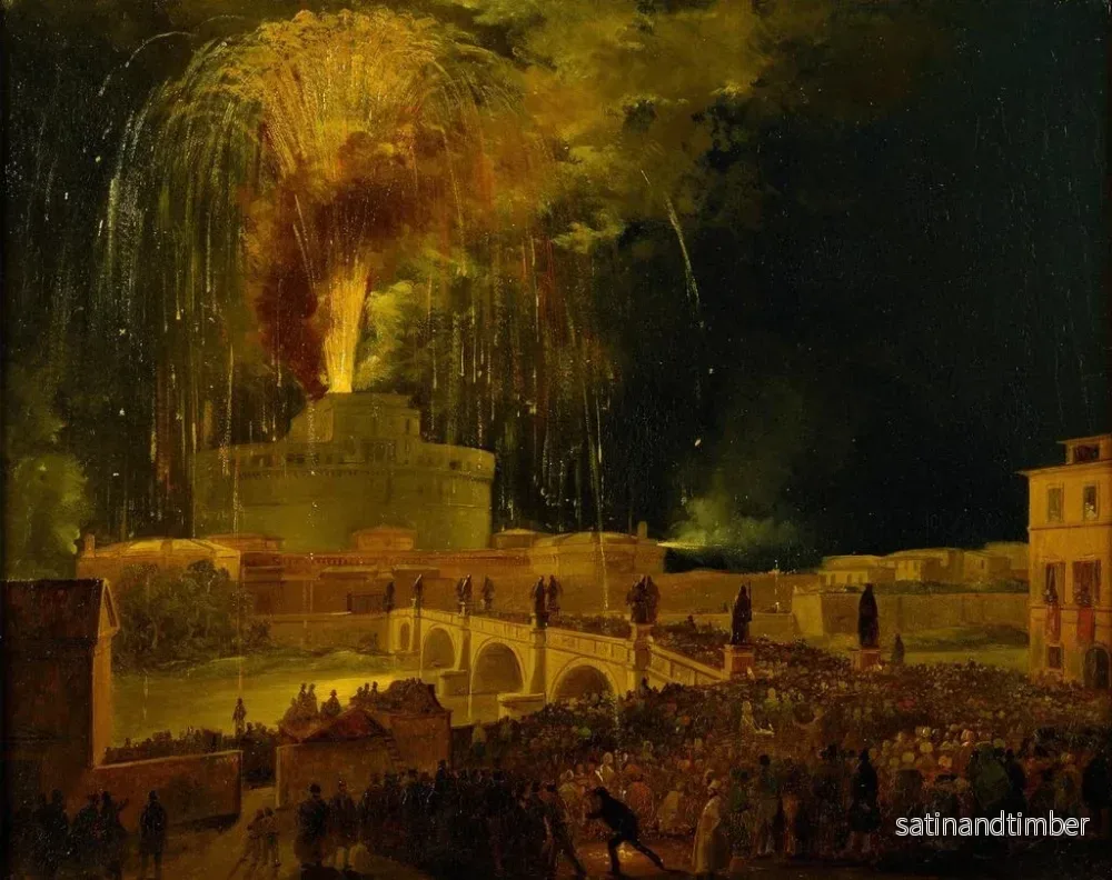 Reproduktion av målningen av fyrverkerierna från Girandole från Castel Sant'Angelo i Rom - Ippolito Caffi - Bild 2