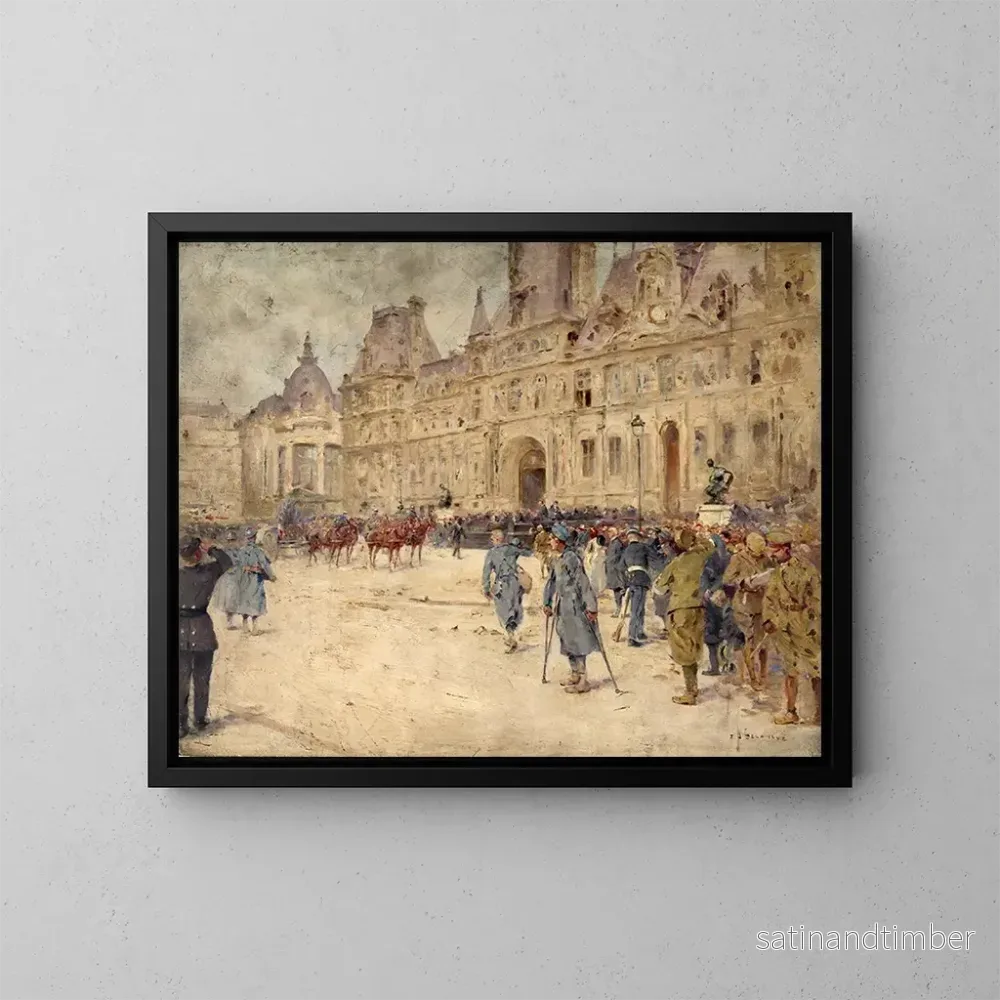 Reproduktion av målningen Les mutins assistent aux obsèques du général Gallini sur la place de l'Hôtel de Ville, 1er juin 1916 - Ernest Jean Delahaye