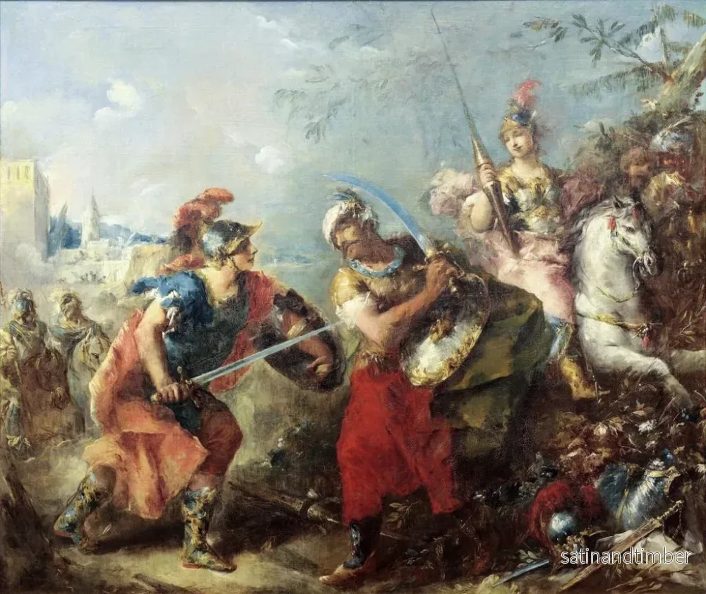 Reproduktion av målningen Le Combat entre Tancrède et Argante avec Clorinde en arrière-plan - Giovanni Antonio Guardi - Bild 2