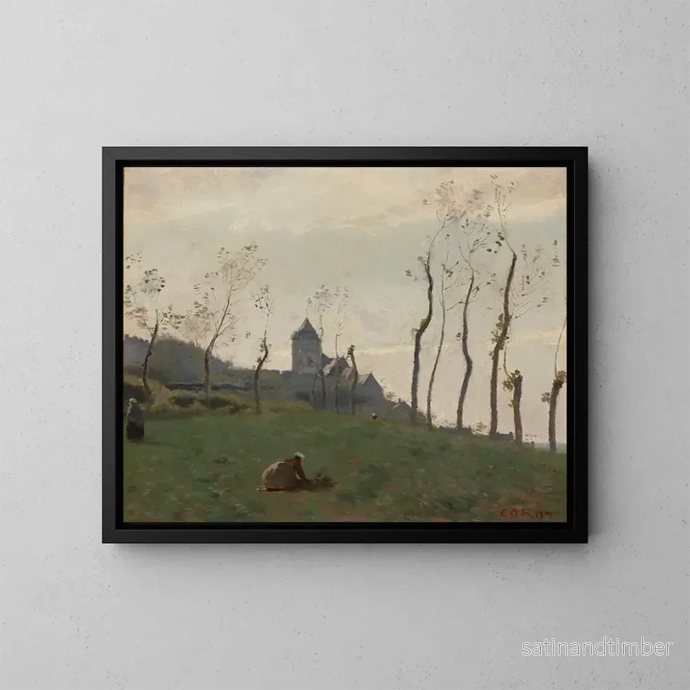 Reproduktion av målningen Le Tréport, en hamn och en kyrka - Jean-Baptiste-Camille Corot