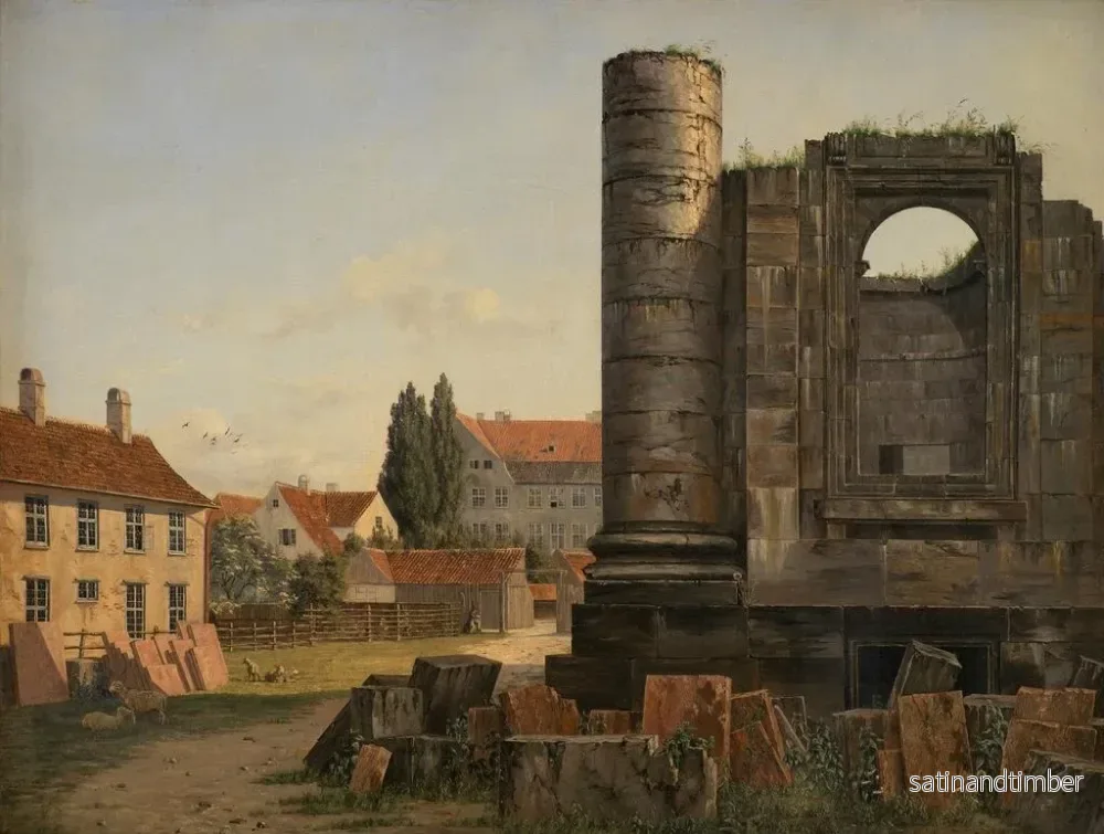 Reproduktion av målningen Vue de Marmorpladsen med ruinerna av den ofärdiga kyrkan av Frederiks i Köpenhamn - Thorald Læsøe - Bild 2