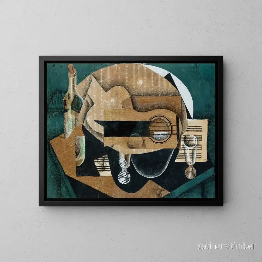 Reproduktion av målningen Une guitare, des lunettes et une bouteille - Juan Gris