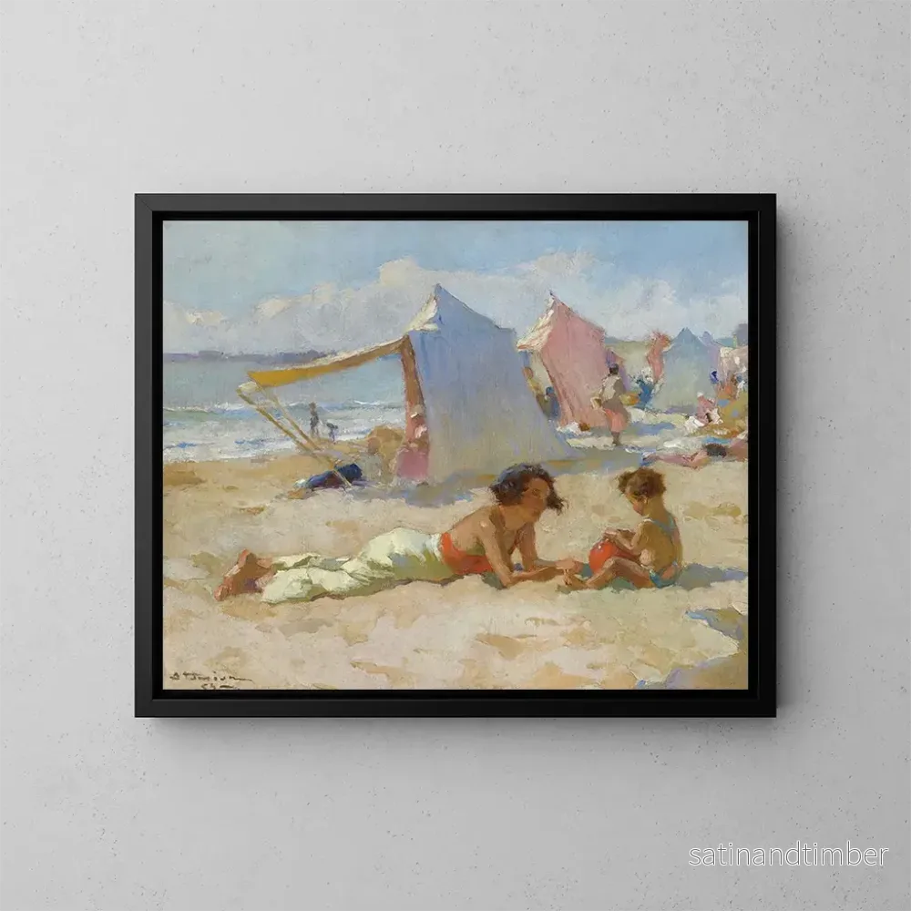 Reproduktion av målningen Jouer sur la plage (Conflit de cas) - Charles Atamian