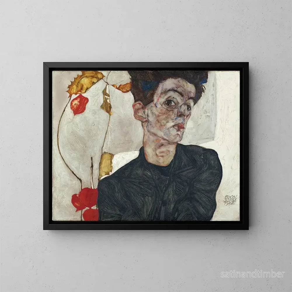 Reproduktion av målningen självporträtt med physalis - Egon Schiele