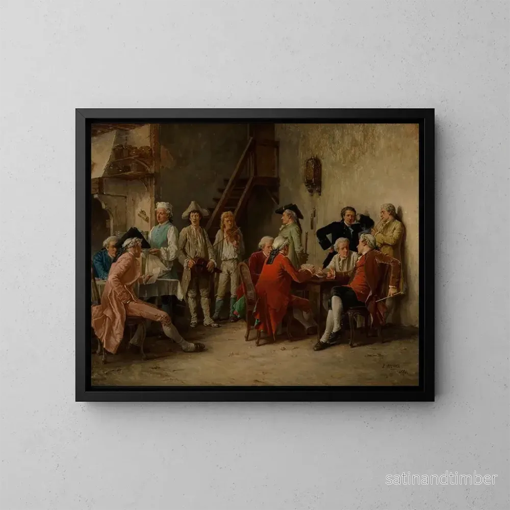 Reproduktion av målningen Troubadours på resa underhållande i en värdshus – Benjamin Eugène Fichel Reproduktion av målningen Troubadours på resa underhållande i en värdshus – Benjamin Eugène Fichel