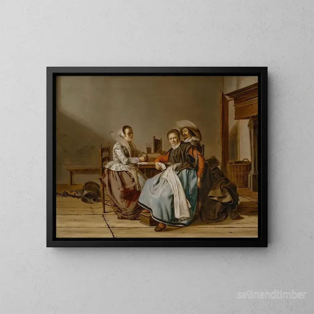 Reproduktion av målningen av kortspelare i ett interiör - Pieter Codde