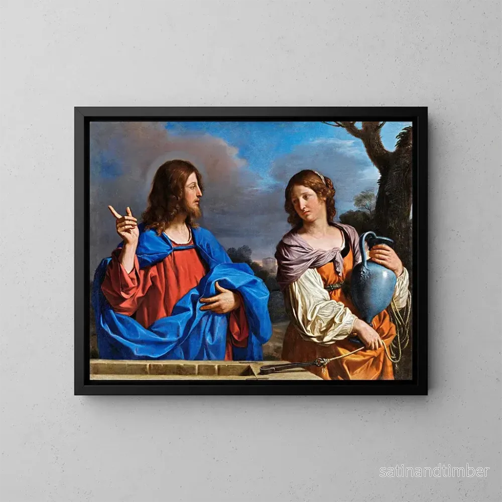 Reproduktion av målningen av Jesus och den samaritiska vid brunnen - Guercino