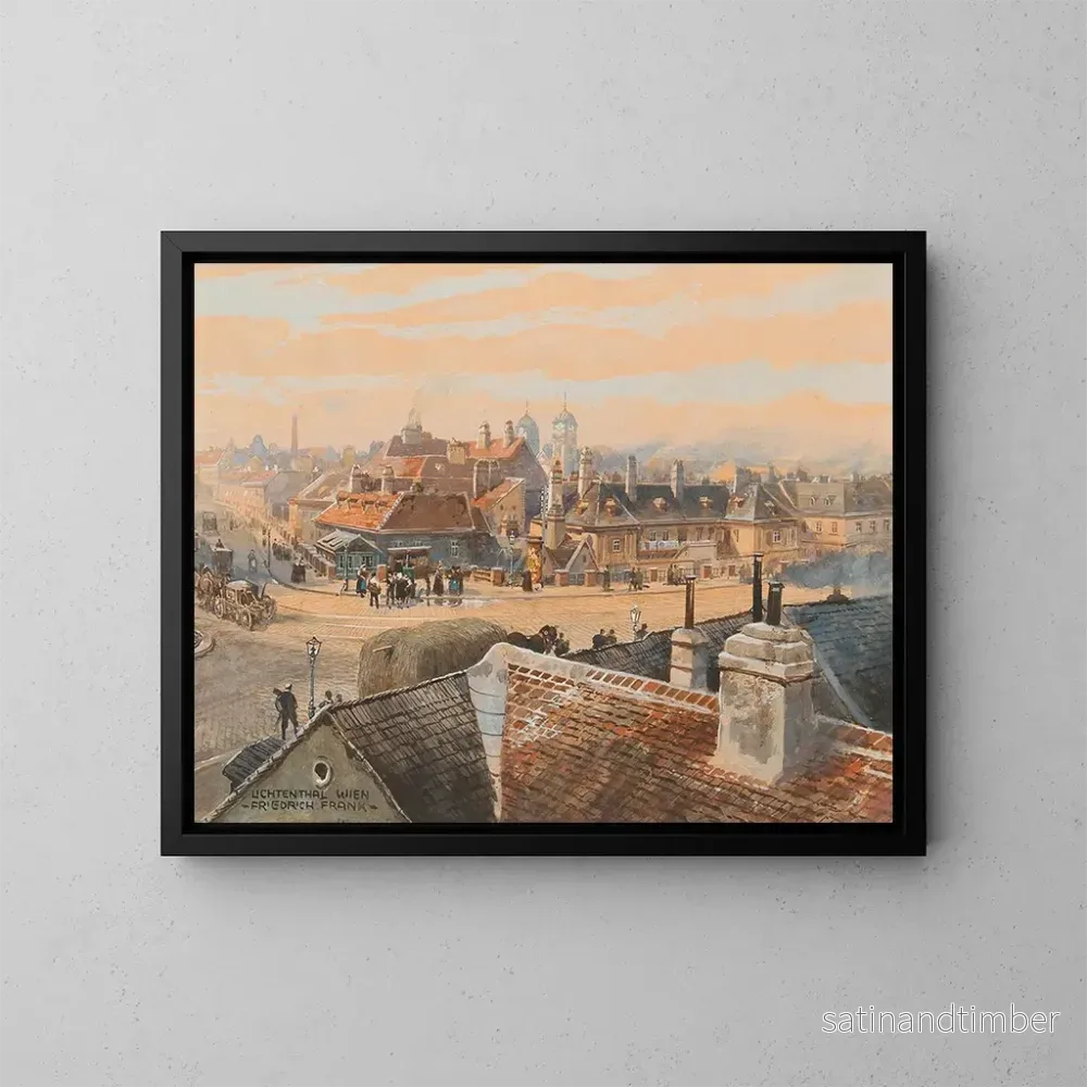 Reproduktion av målningen Vy över det vienna kvarteret Lichtenthal med Schubert-kyrkan - Friedrich Frank