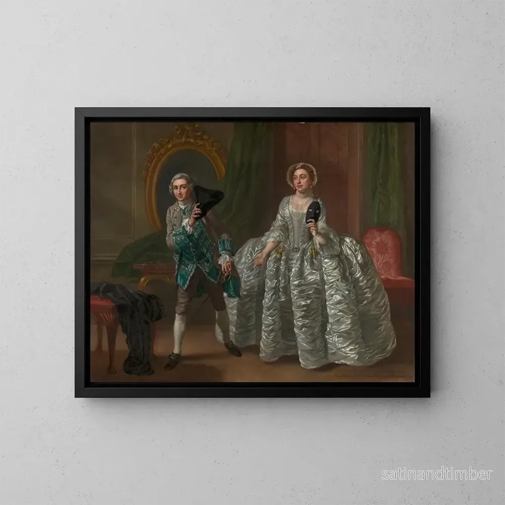 Reproduktion av målningen David Garrick och Mme Pritchard i Le Mari suspicieux av Benjamin Hoadly - Francis Hayman